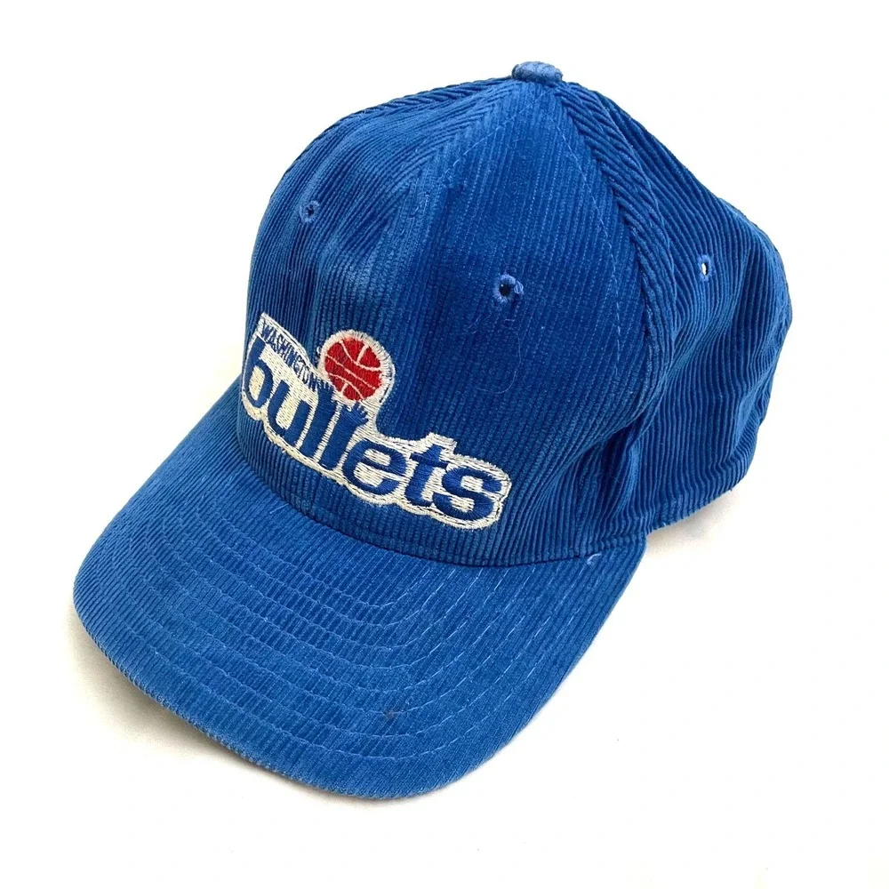 Vintage Washingon Bullets Corduroy Snapback Hat Cap Blue Pro Star NBA 90s